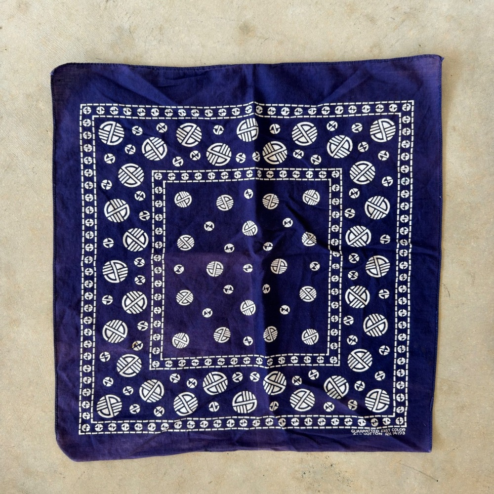 Vintage Purple Cotton Bandana Geometric Circle Print RN 14193 17x17
